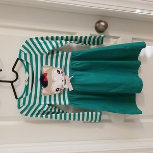 Girl's cat dress US 6-8 EUR 122/128 rich green